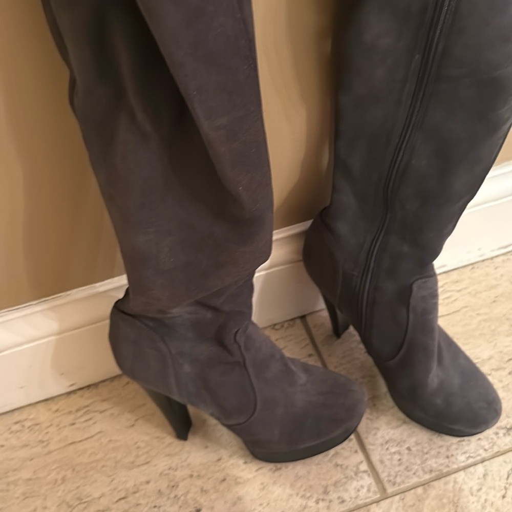 Calvin Klein Grey suede high heeled boots.